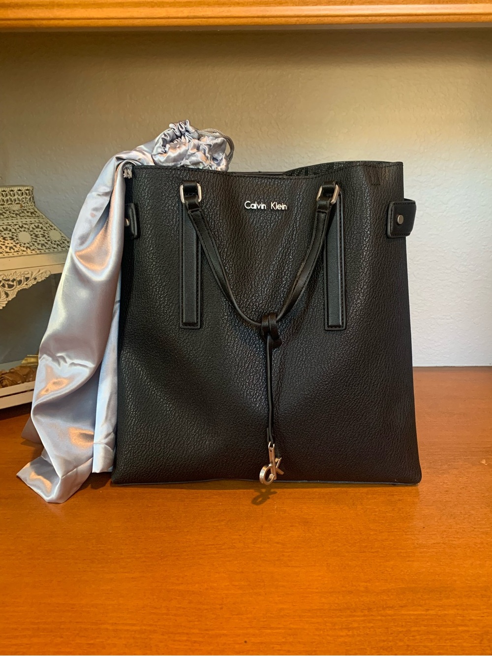 Calvin Klein Black Pebbled Drawstring Tote